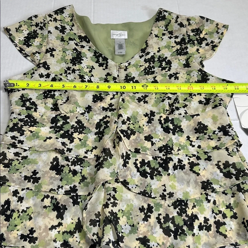 NEW Emma James Green Floral Top‎ Tiered Ruffle Blouse Button Up Womens 12 - Picture 6 of 7